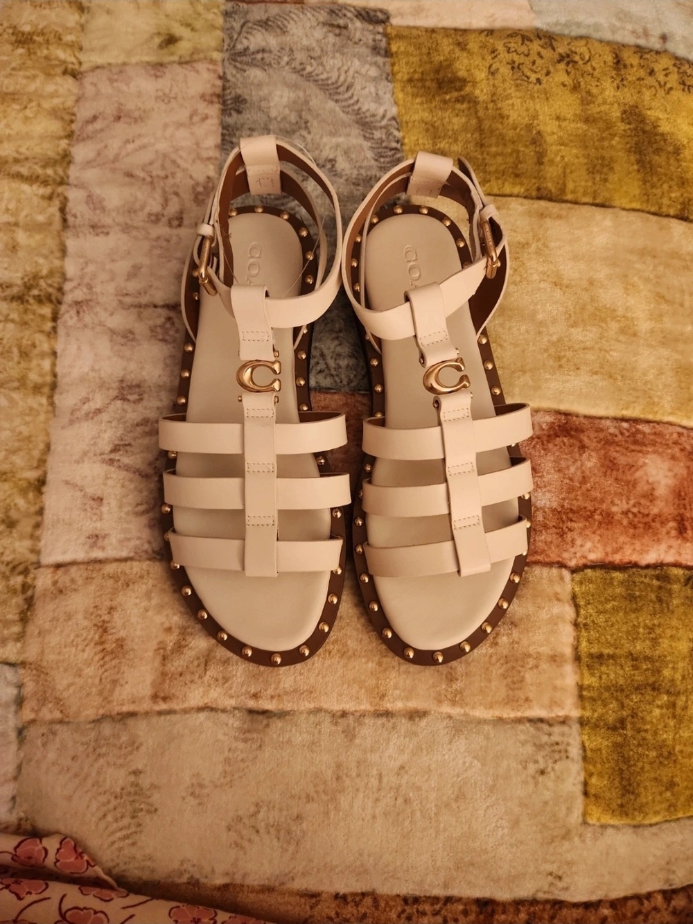 Coach White Studded Strappy Sandals New Size 8